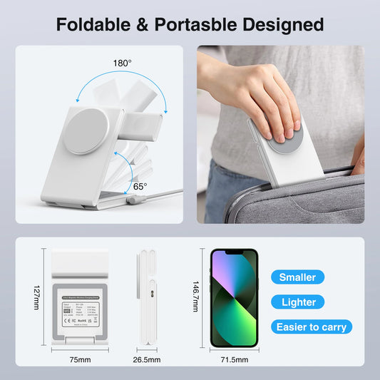 3-in-1 Foldable Wireless Charger Fast Charging Station: for iPhone 15 14 & Apple Watch S8/7