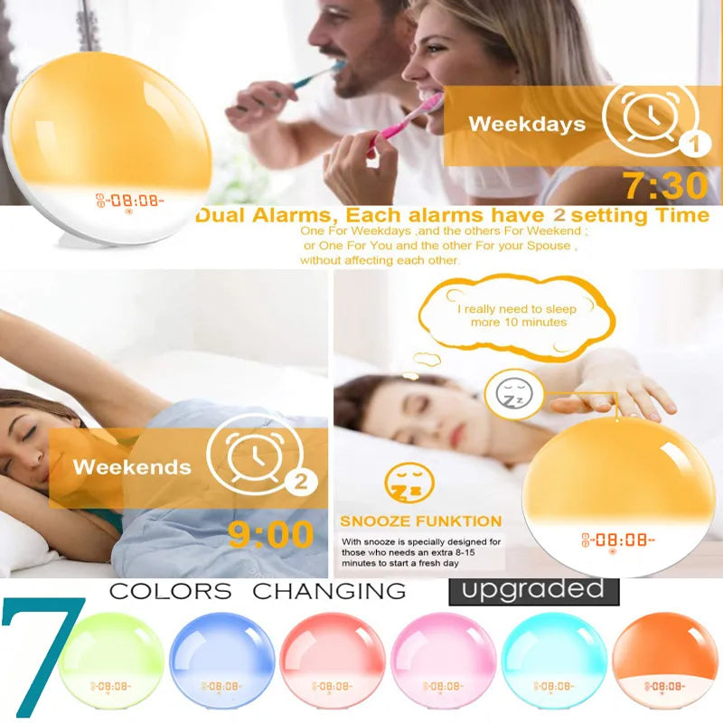 Sunrise Alarm Clock: Dual Alarms, Natural Sounds & 7-Color Light